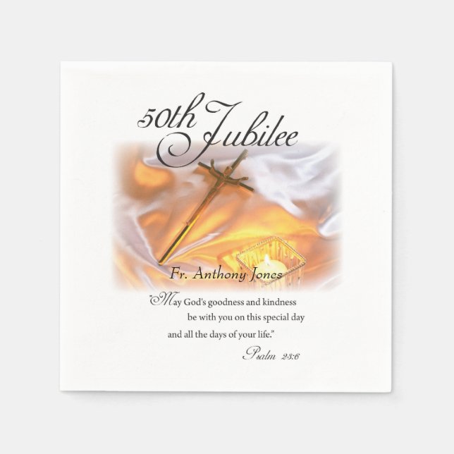Serviettes En Papier Jubilé d'or Vie religieuse, Cross Candle (Devant)