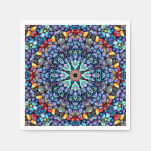 Serviettes En Papier Kaléidoscope bleu vintage de fractale de merveill