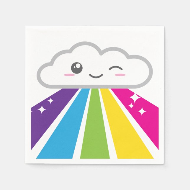 Serviettes En Papier Kawaii Cloud et Rainbow Napkins (Devant)