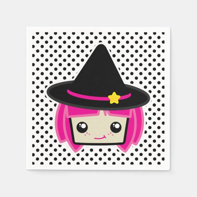 Serviettes En Papier Kawaii Pink Haired Witch Napkins (Devant)