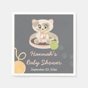 Serviettes En Papier Kitten dans Baby shower Diapers rose