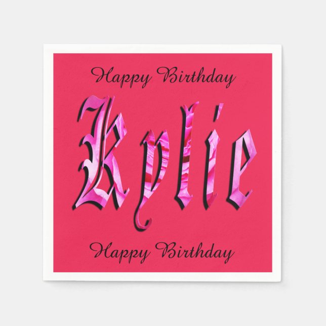 Serviettes En Papier Kylie, Nom, Logo, Papier rose Anniversaire Serviet (Devant)