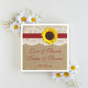 Serviettes En Papier La collection Kraft, Lace & Sunflower - Rouge
