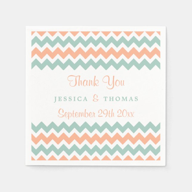 Serviettes En Papier La collection moderne de Mariages Chevron Peach &  (Devant)