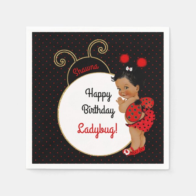 Serviettes En Papier Ladybug African American Baby Girl Red & Black (Devant)