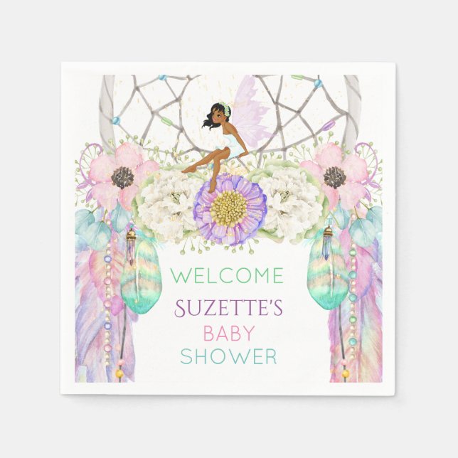 Serviettes En Papier Lavande en plume rose Fairy Catcher Ethnic Fairy (Devant)