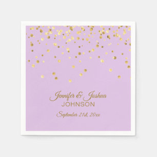Serviettes En Papier Lavande personnalisée Purple Gold Confetti Mariage