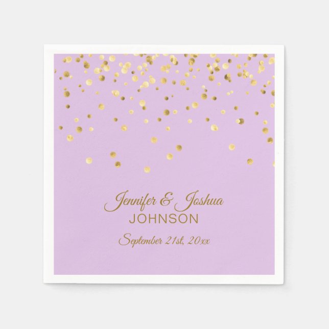 Serviettes En Papier Lavande personnalisée Purple Gold Confetti Mariage (Devant)