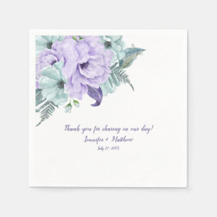Serviettes En Papier Lavender Mint Purple Aquarelle Peonies Réception