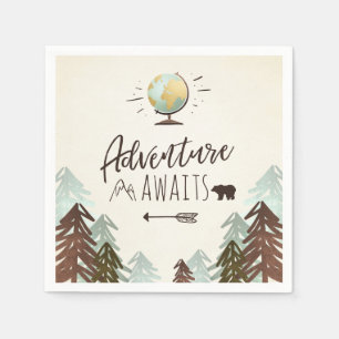 Serviettes En Papier L'aventure attend le voyage vintage de globe de