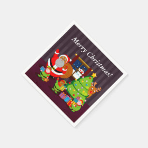 Serviettes En Papier Le Père Noël noir distribue des cadeaux de Noël