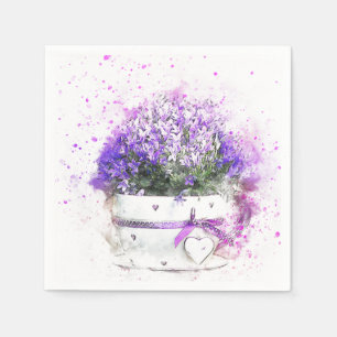 Serviettes En Papier Le pourpre et la lavande fleurit dans le pot rose