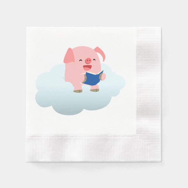 Serviettes En Papier Lecteur de cochon de dessin mignon sur serviettes  (Devant)
