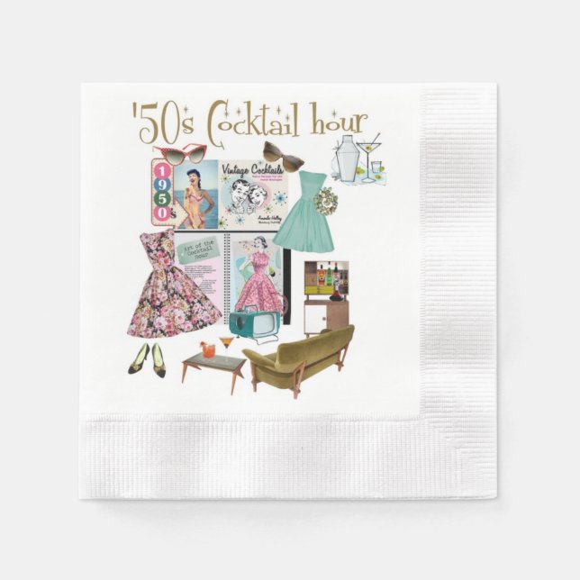 Serviettes En Papier 'les années 50 Cocktail heure serviettes (Devant)