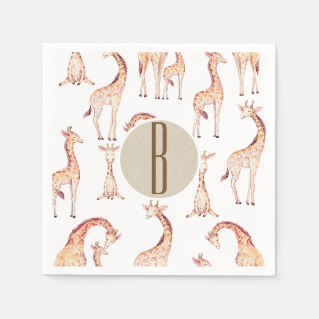 Serviettes En Papier LETTRE Baby shower Tan Giraffes MONOGRAPHE INITIAL (Devant)