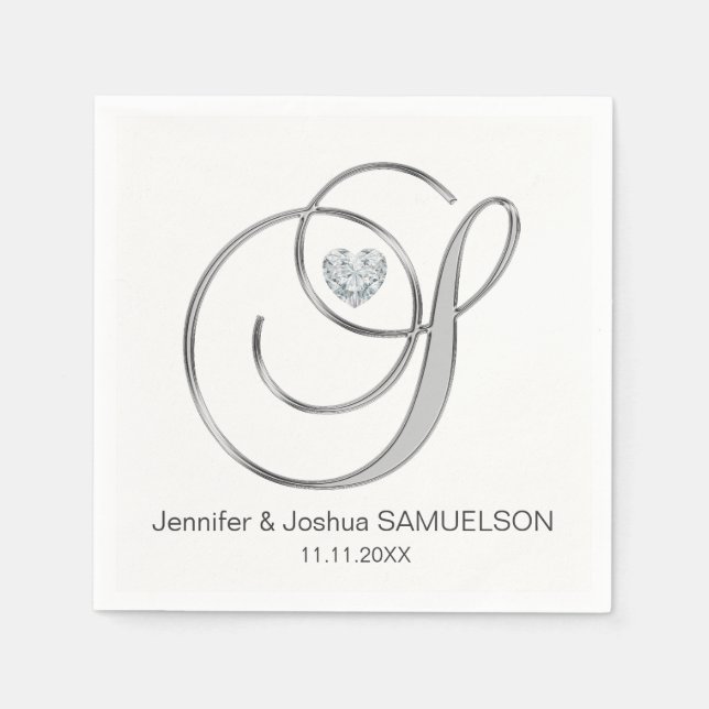 Serviettes En Papier Lettre monographique personnalisée S Mariage blanc (Devant)