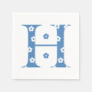 Serviettes En Papier LETTRE Motif Fleur H (bleu)