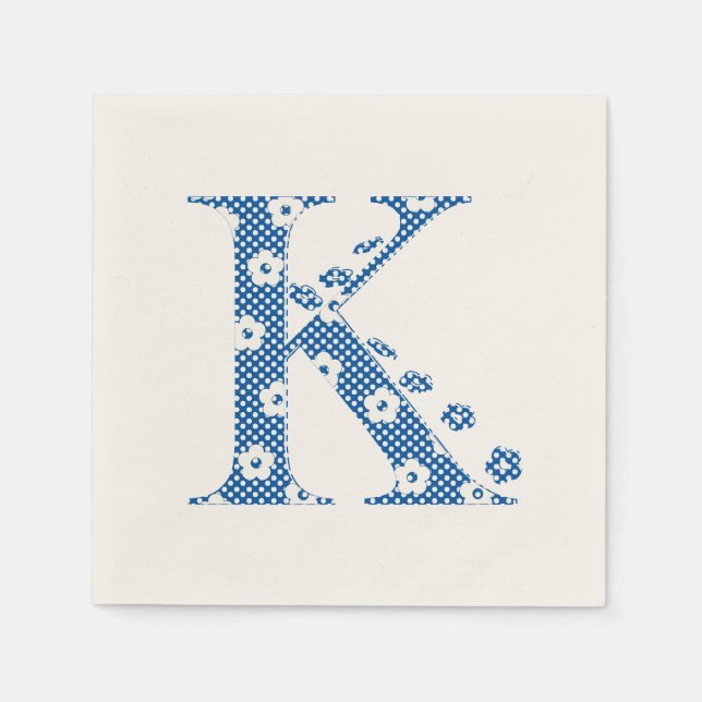 Serviettes En Papier LETTRE Motif Fleur K(bleu) (Devant)