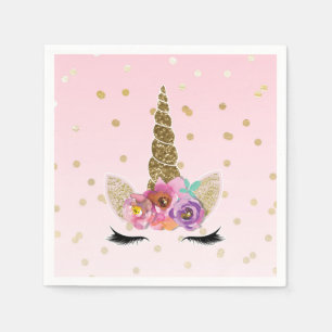 Serviettes En Papier Licorne Rose et Or Fête d'anniversaire Couronne Fl