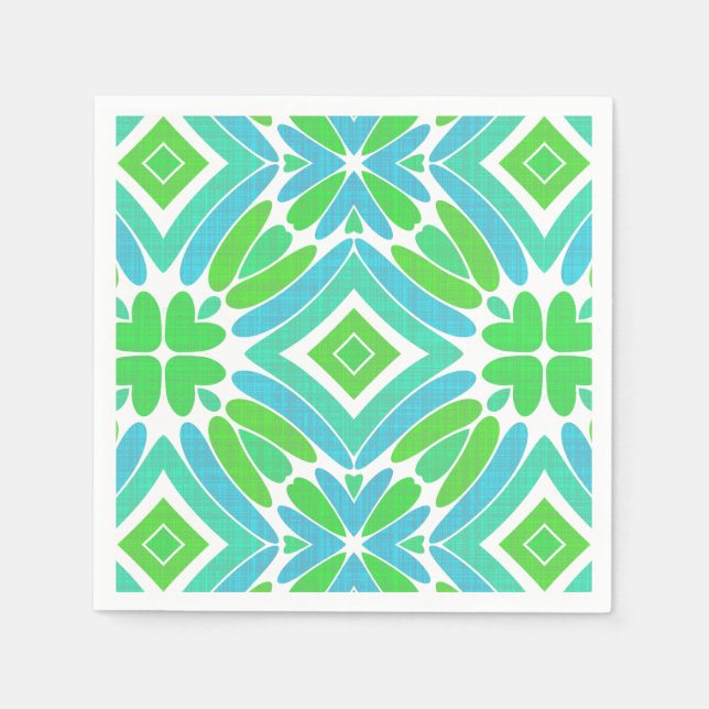 Serviettes En Papier Lime Green Aqua Turquoise Retro Motif Imaginaire (Devant)