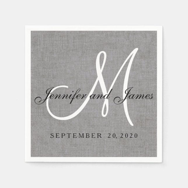Serviettes En Papier Linge gris moderne Monogramme Papier Mariage (Devant)