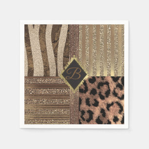 Serviettes En Papier Lioness Safari Jungle Glam Modern Gold Sparkle