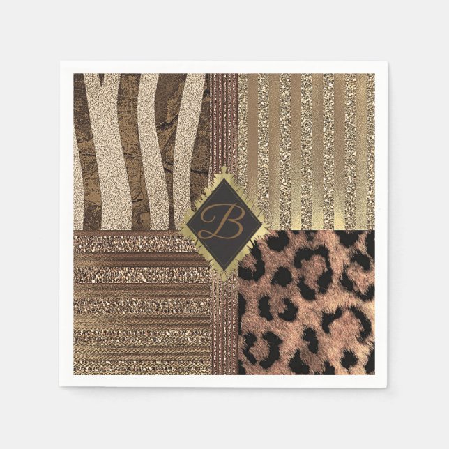 Serviettes En Papier Lioness Safari Jungle Glam Modern Gold Sparkle (Devant)