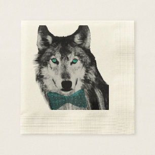 Serviettes En Papier Loup aux yeux bleus et à la Cravate d'un cou