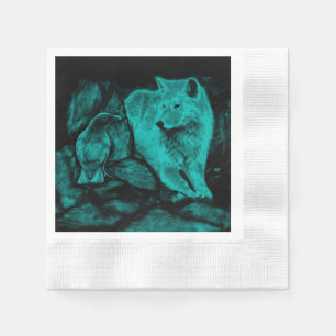 Serviettes En Papier Loup et corbeau dans la nuit