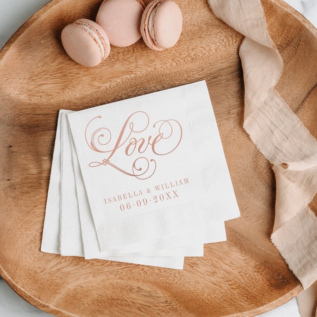 Serviettes En Papier Love Elegant Rose Gold Calligraphy Mariage (Créateur téléchargé)