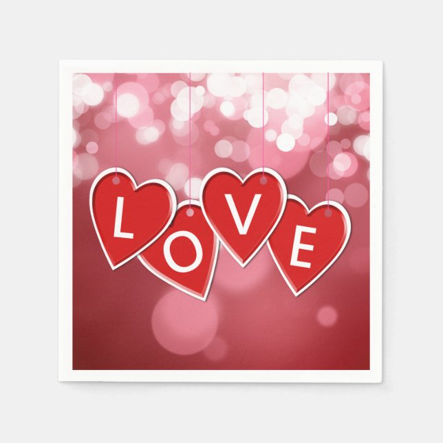 Serviettes En Papier Love Lettering Red Hearts (Devant)