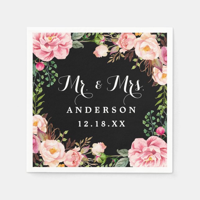 Serviettes En Papier M. et Mme Mariage Classy Pink Flowers Wreath (Devant)