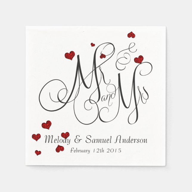 Serviettes En Papier M. et Mme. | Ruby Heart Confetti Napkins (Devant)