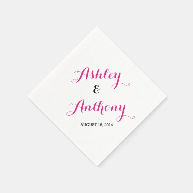 Serviettes En Papier Magenta Rose Black Bride Groom Date Mariage Napkin (Coin)