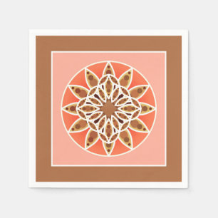 Serviettes En Papier Mandala motif au chocolat, caramel et corail