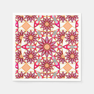 Serviettes En Papier Mandala motif, corail, pêche, blanc et gris