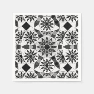 Serviettes En Papier Mandala motif, noir, blanc et gris / gris