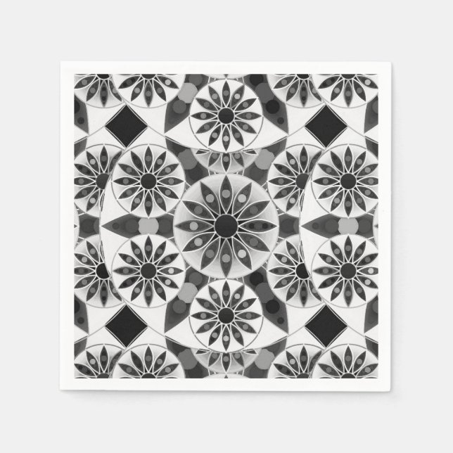 Serviettes En Papier Mandala motif, noir, blanc et gris / gris (Devant)