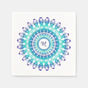 Serviettes En Papier Mandala turquoise ethnique. monogramme