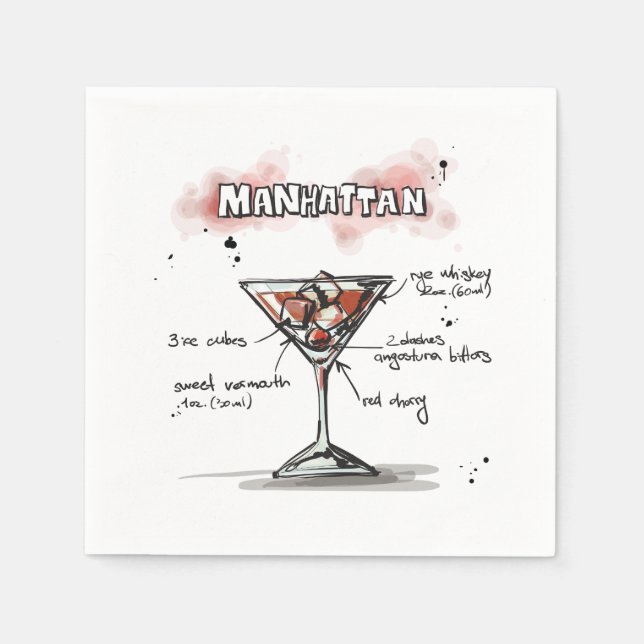 Serviettes En Papier Manhattan Drink Recette Cocktail Napkin (Devant)