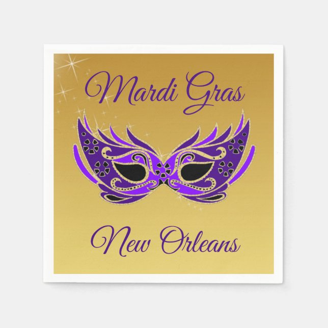Serviettes En Papier Mardi Gras New Orleans Masque sur or (Devant)