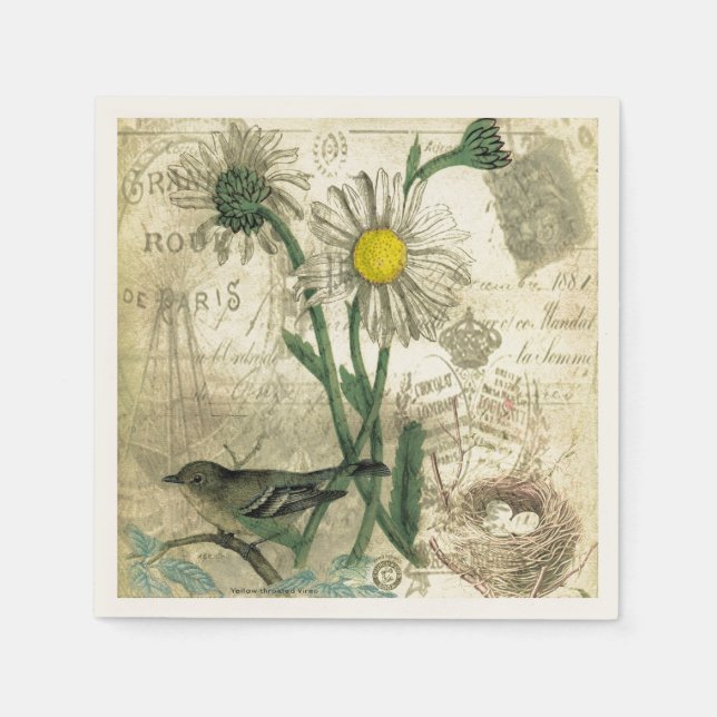 Serviettes En Papier Marguerites vintage (Devant)