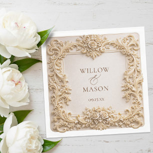 Serviettes en papier mariage à cadre floral or