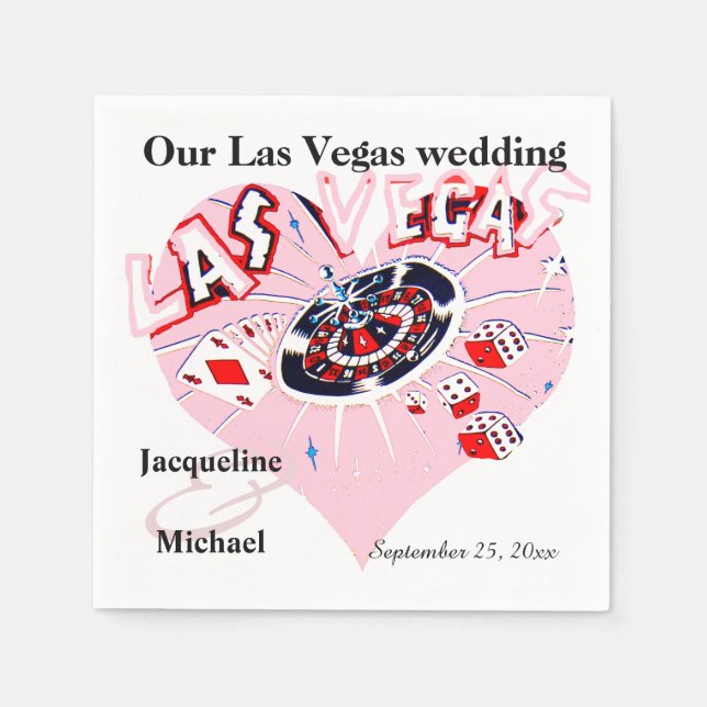 Serviettes En Papier Mariage à Las Vegas Cœur Rose (Devant)