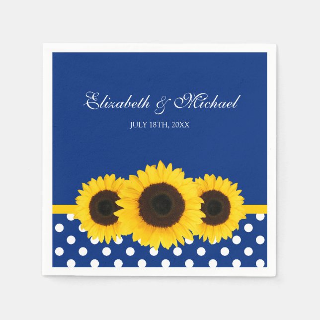 Serviettes En Papier Mariage à points Polka bleu blanc Sunflower (Devant)