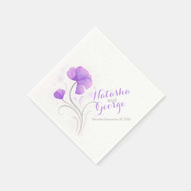 Serviettes En Papier Mariage aquarelle fleur sauvage papier violet serv (Coin)