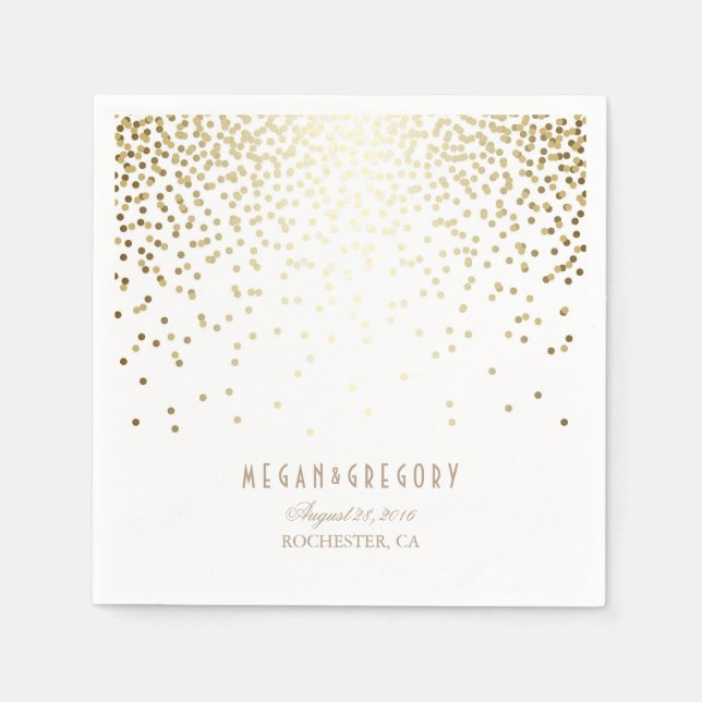 Serviettes En Papier Mariage blanc Gold Confetti (Devant)