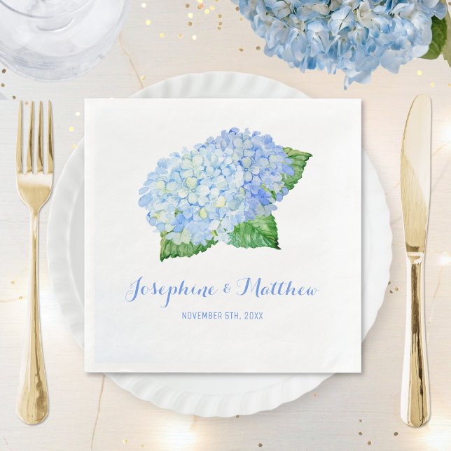 Serviettes En Papier Mariage Blue Hydrangea (Créateur téléchargé)