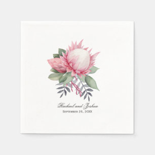 Serviettes En Papier Mariage botanique rose King Protea