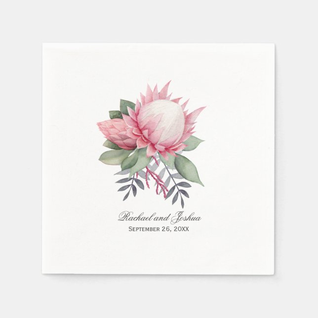 Serviettes En Papier Mariage botanique rose King Protea (Devant)